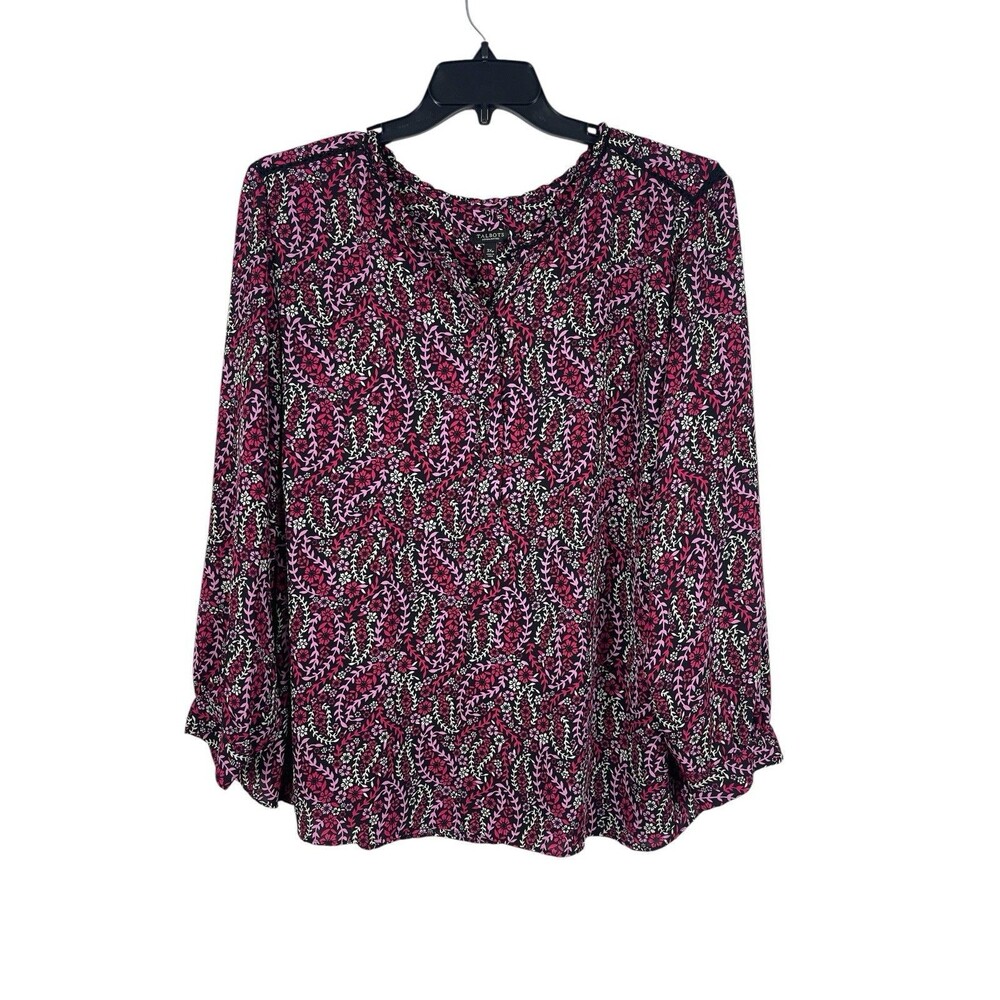 Talbots Womens 3XP Dark Floral Blouse Long Sleeve Semi Sheer Tunic Pullover